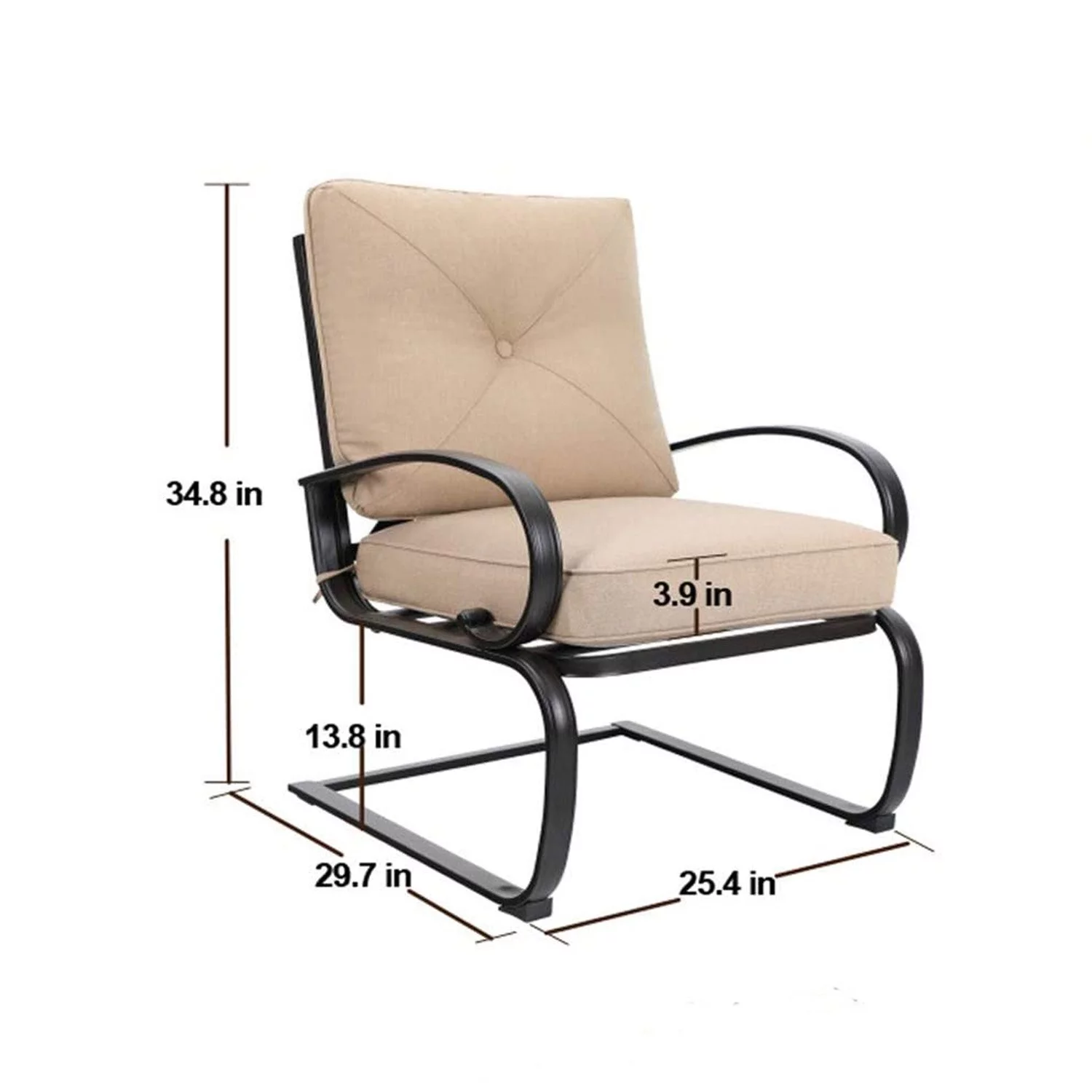 MF Studio 3-Piece Outdoor Patio Set with 2PCS C-Spring Padded Rocking Chairs&1PC Round Bistro Table Accent Garden Furniture, Black&Beige - Curated Treasures Market