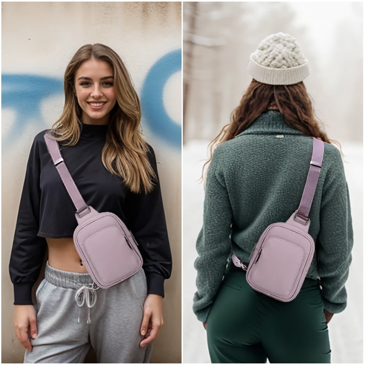 UTO Small Sling Bags for Women PU Leather Crossbody Purse Trendy Chest Bag with Adjustable Shoulder Strap for Travel(Pale Mauve) - Curated Treasures Market