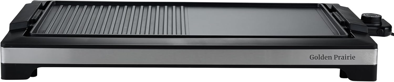 2-in-1 Grill & Griddle, Electric Smokeless Indoor Grill, 1800W Fast Heat Up BBQ Grill, Nonstick Cooking Plate, 5 Levels Adjustable Temperature, Detachable & Dishwasher Safe, Cool-touch Handles, Black