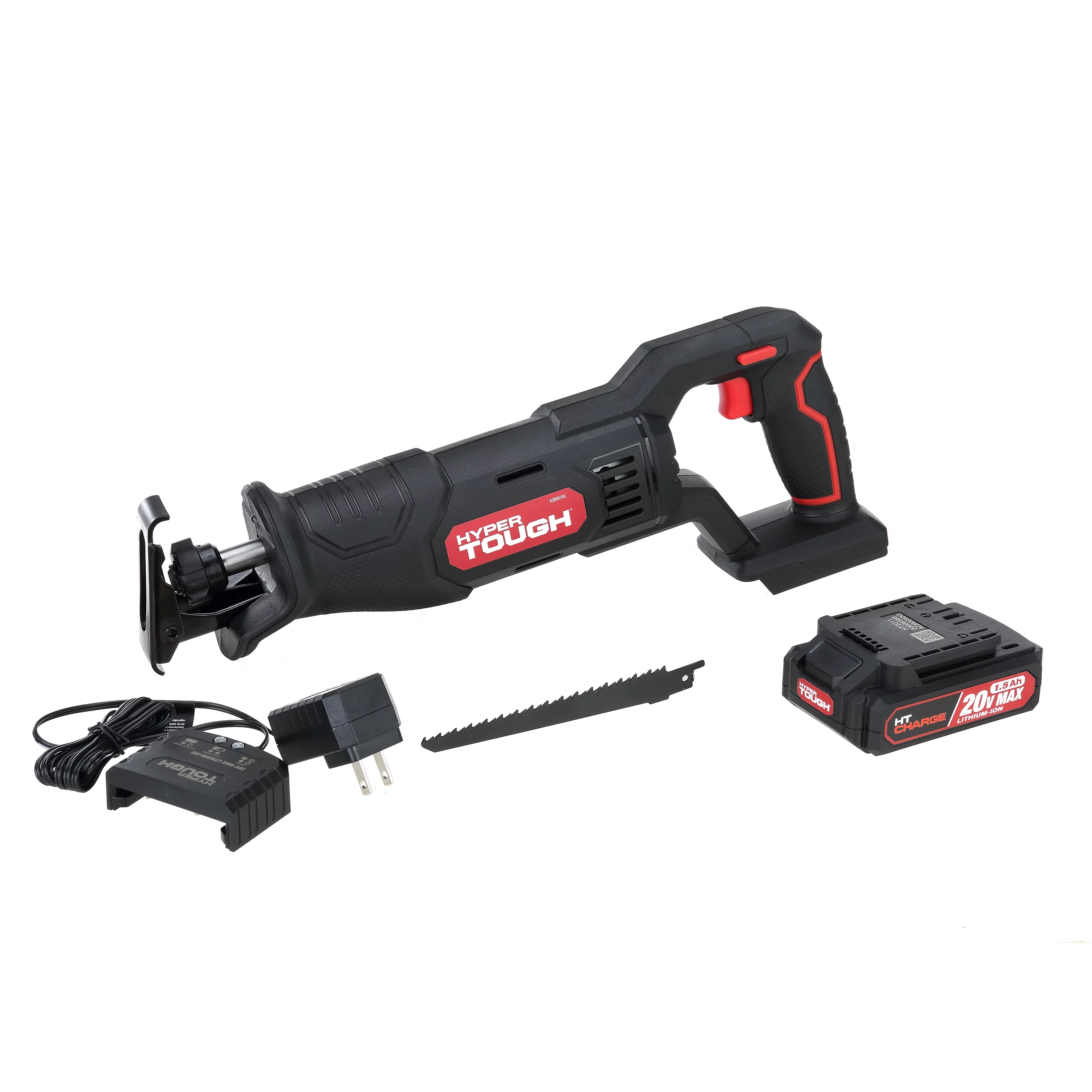 Hyper Tough 20V Max Lithium-ion Cordless Reciprocating Saw, Variable Speed, Keyless Blade Change, with 1.5Ah Lithium-Ion Battery and Charger, Wood Blade and LED Light