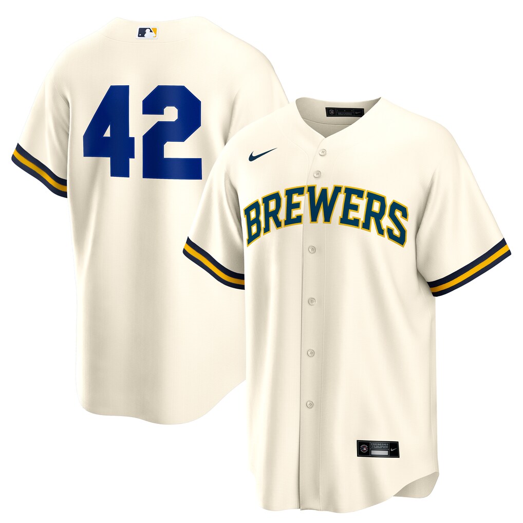 Men's Milwaukee Brewers Nike Cream Home  2025 Jackie Robinson Day Replica Jersey
