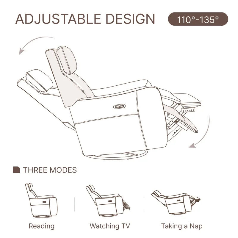 Power Swivel Glider Recliner Nursing Chair Recliner with USB Ports, Coconut Milk - Curated Treasures Market