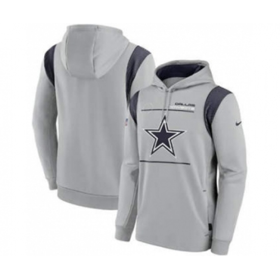 Men's Dallas Cowboys 2021 Gray Sideline Logo Performance Pullover Hoodie