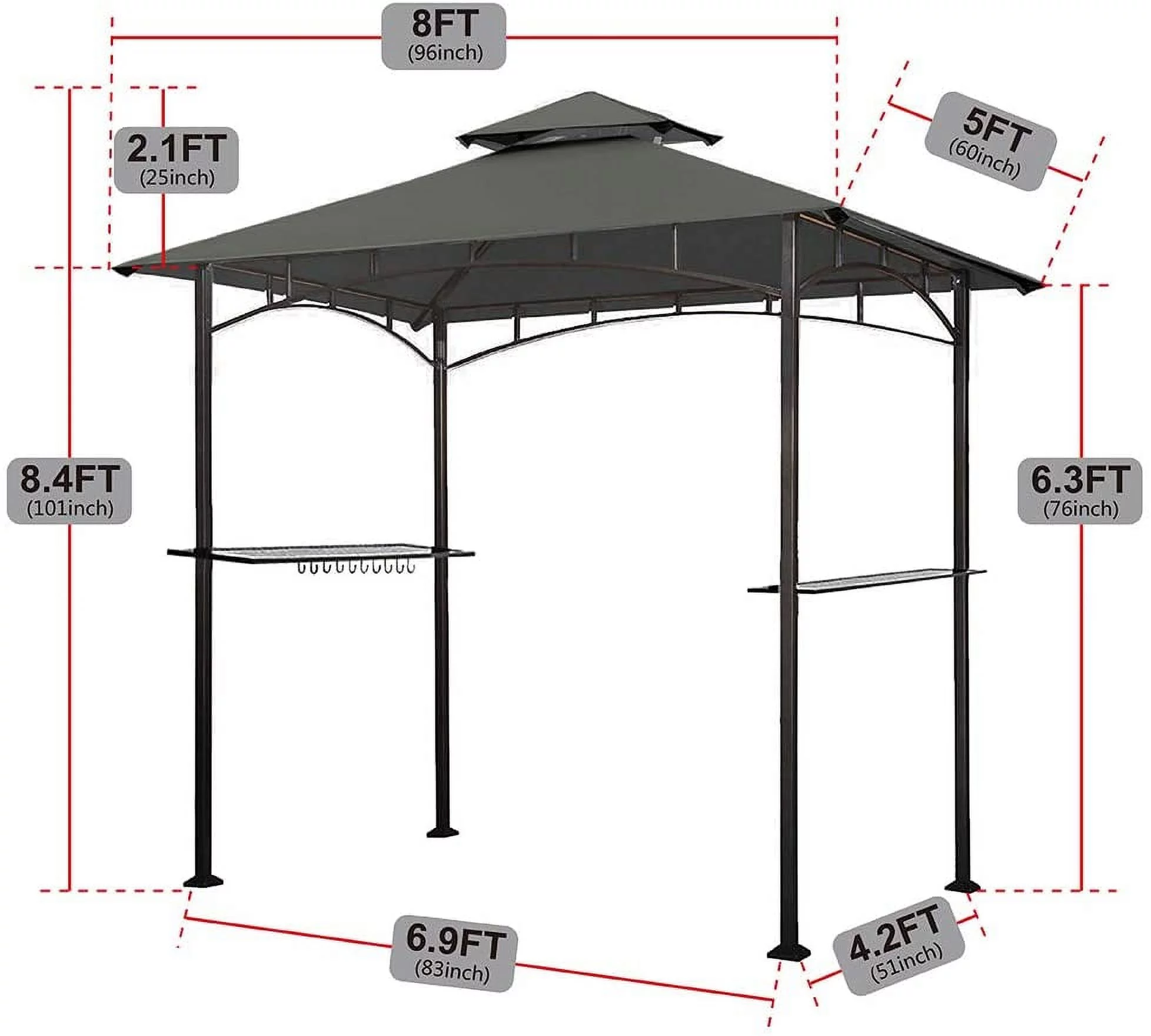Eurmax 5x8 Grill Gazebo for Patio and Outdoor Backyard BBQ's,with Bar Counters, Bonus LED Light X2(Grey) - Curated Treasures Market