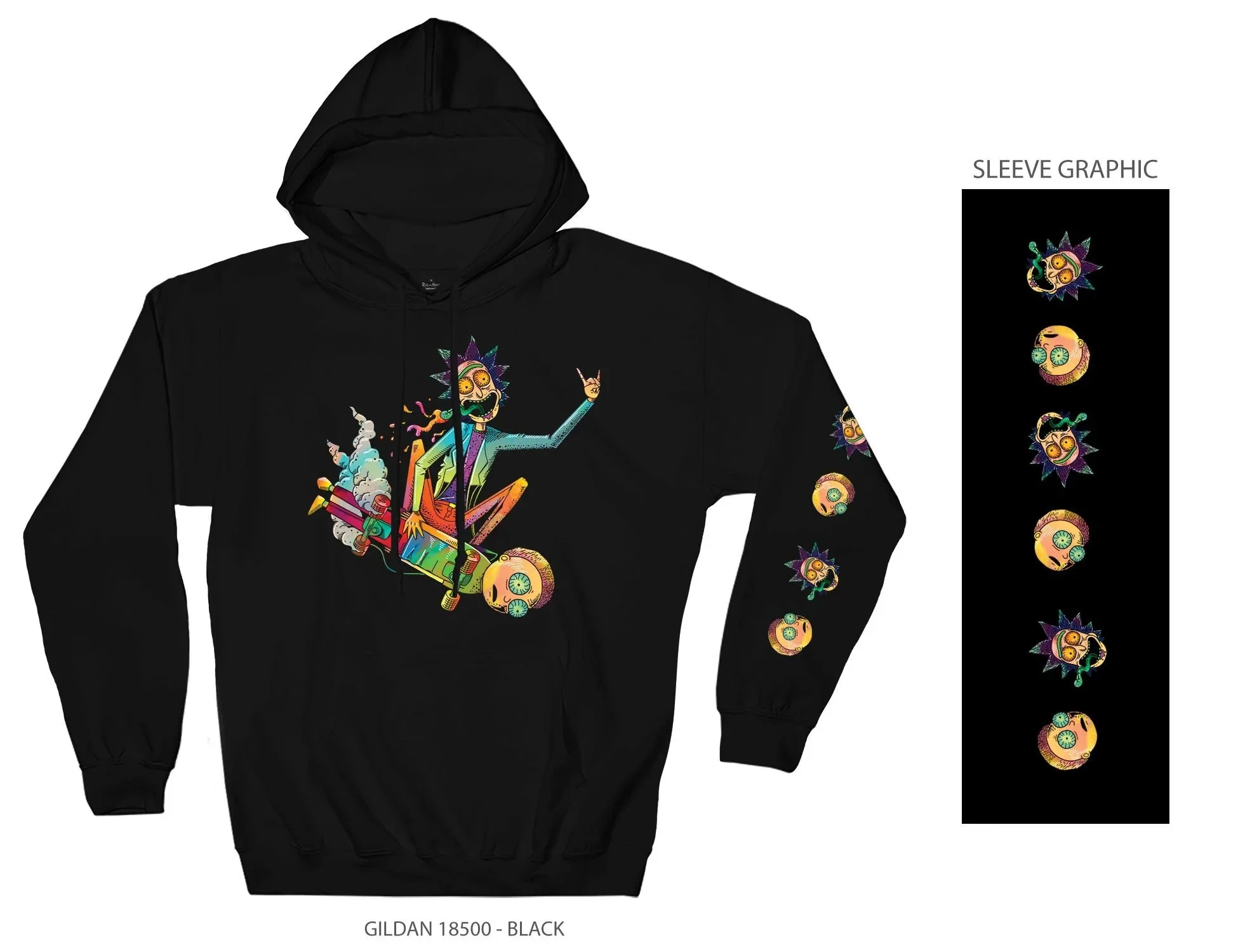 Rick and Morty Psychedelic Rick Skateboarding Morty Pullover Hoodie, Large - Curated Treasures Market