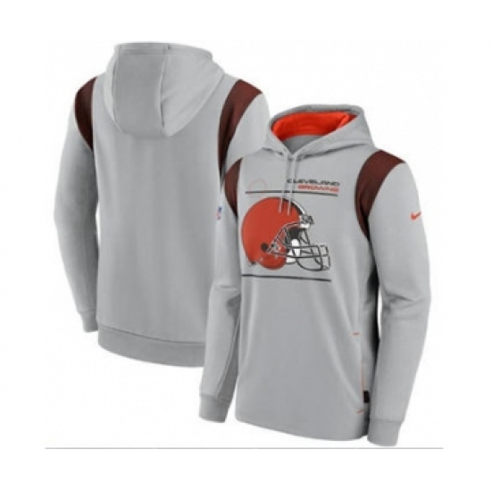 Men's Cleveland Browns 2021 Gray Sideline Logo Performance Pullover Hoodie