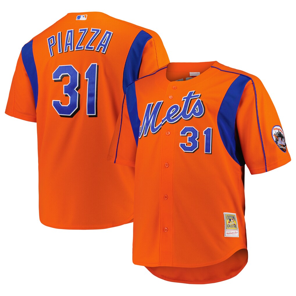 Men's New York Mets Mike Piazza Mitchell & Ness Orange Big & Tall Cooperstown Mesh Batting Practice Jersey