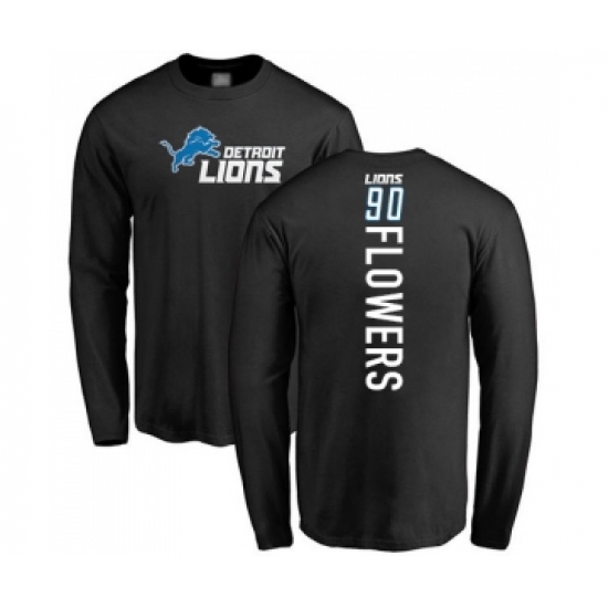 Football Detroit Lions #90 Trey Flowers Black Backer Long Sleeve T-Shirt