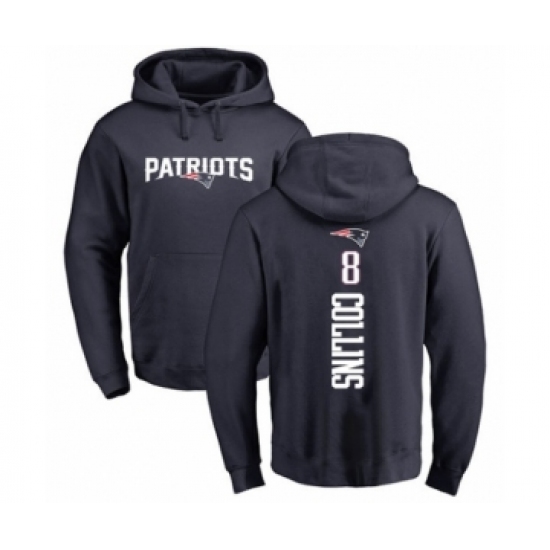 Football New England Patriots #8 Jamie Collins Navy Blue Backer Pullover Hoodie