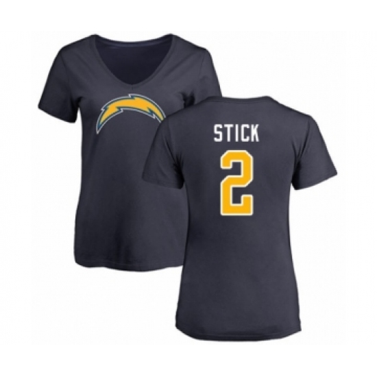 Football Women's Los Angeles Chargers #2 Easton Stick Navy Blue Name & Number Logo T-Shirt