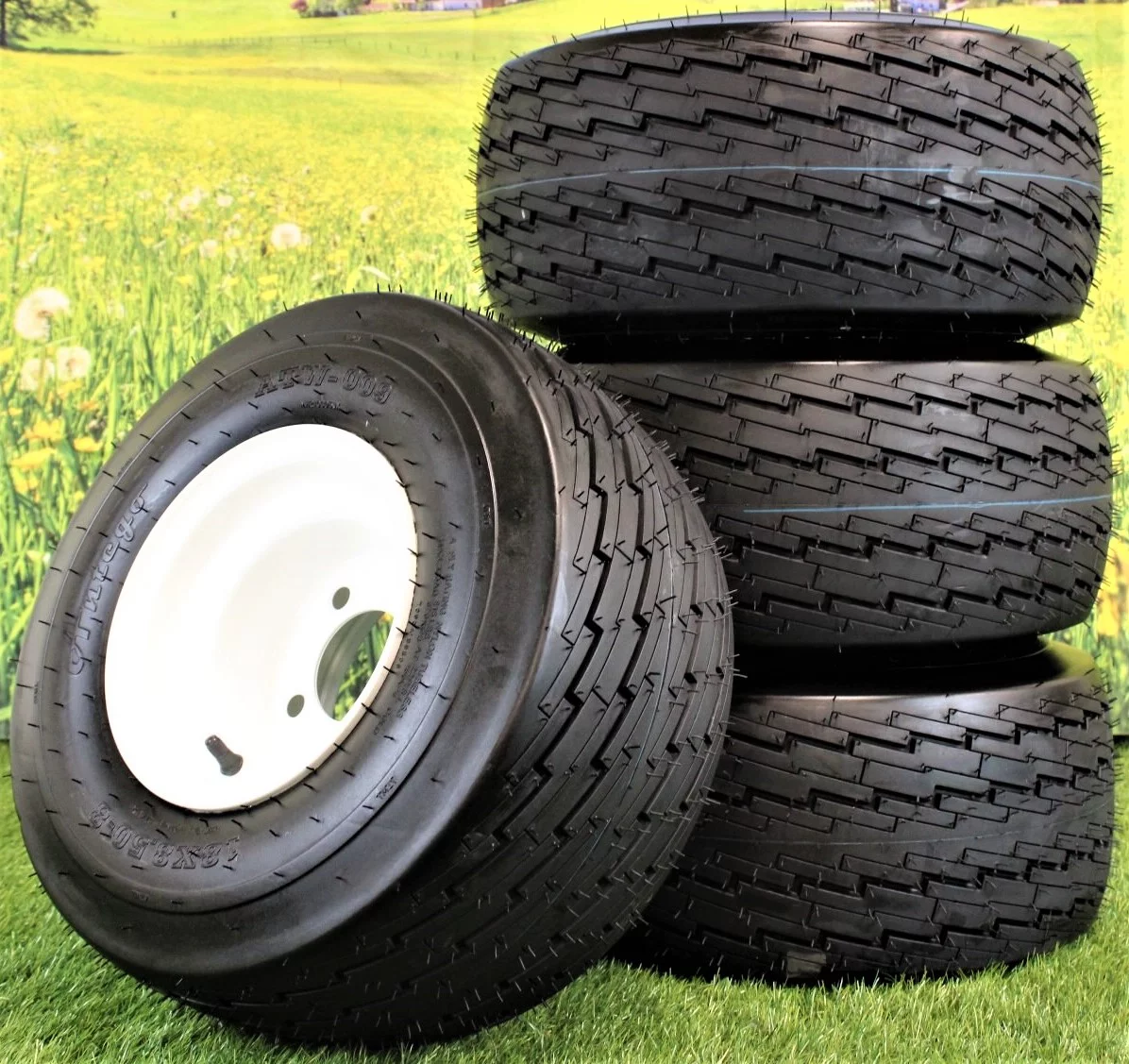 Antego Tire and Wheel 18x8.50-8 with 8x7 White Assembly for Golf Cart and Lawn Mower (Set of 4)