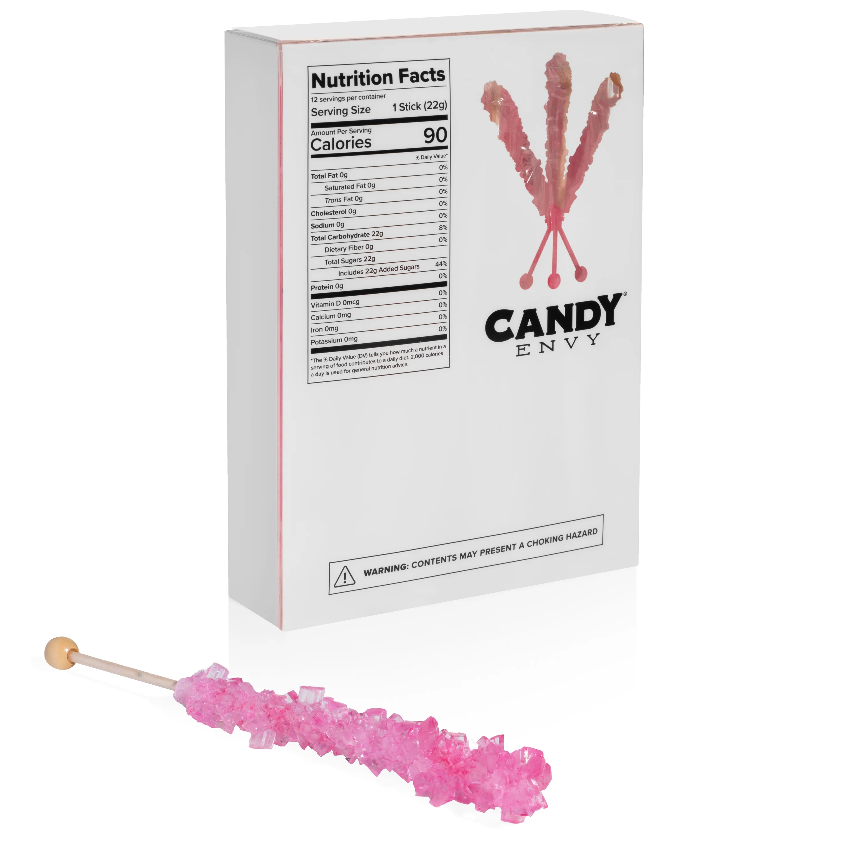 Candy Envy Light Pink Rock Candy Sugar Stick, Cherry Flavor, 12 Ct. Individually Wrapped - Curated Treasures Market