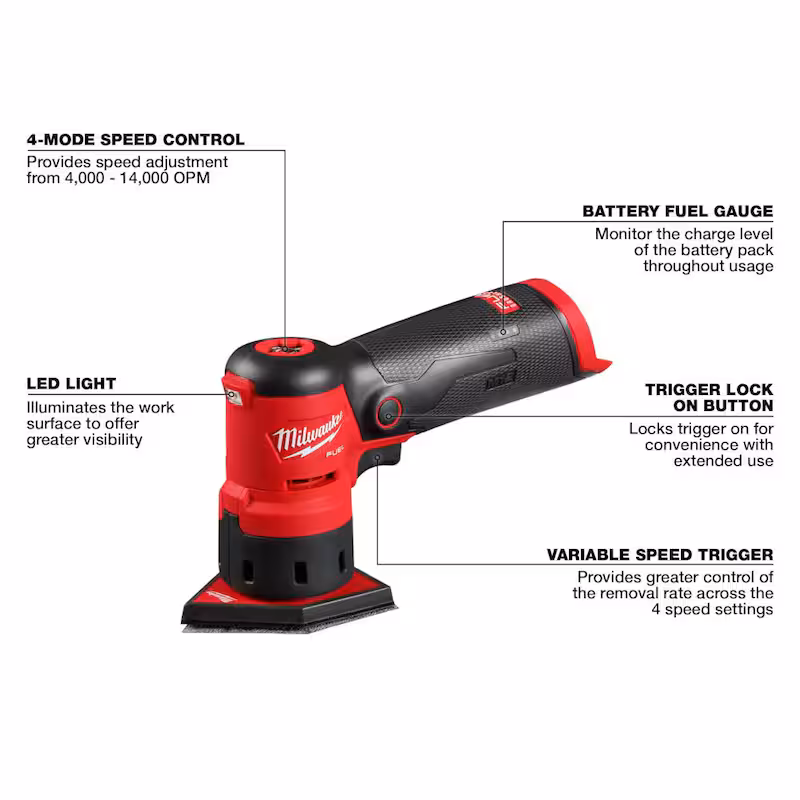 M12 FUEL 12-Volt Lithium-Ion Brushless Cordless Orbital Detail Sander with CP 2.0Ah Battery and Charger