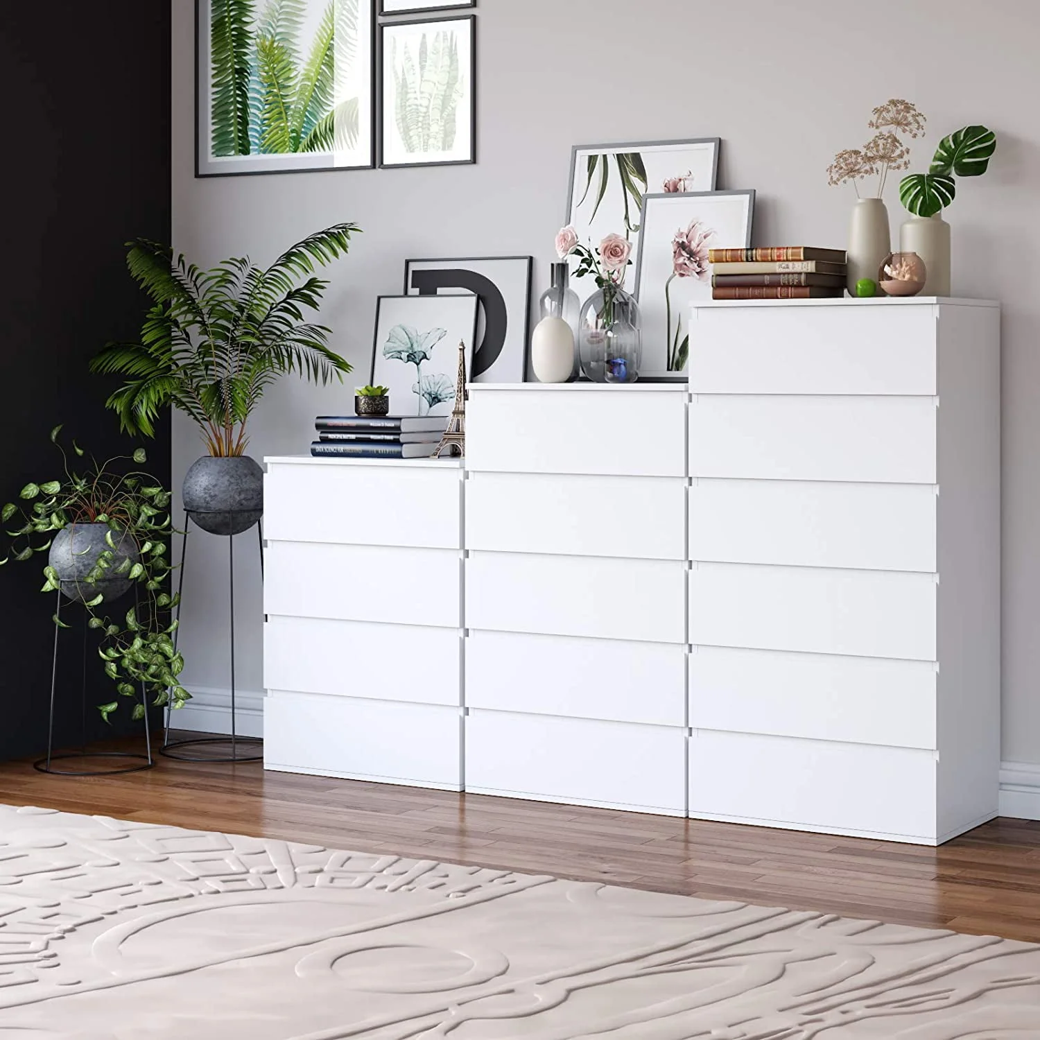 Homfa 4 Drawer White Dresser, Modern Storage Cabinet for Bedroom, White Chest of Drawers Wood Organizer for Living Room