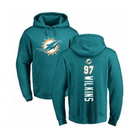 Football Miami Dolphins #97 Christian Wilkins Aqua Green Backer Pullover Hoodie