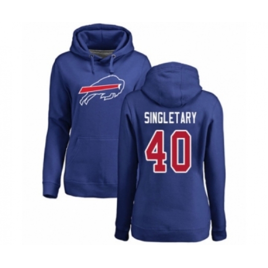Football Women's Buffalo Bills #40 Devin Singletary Royal Blue Name & Number Logo Pullover Hoodie