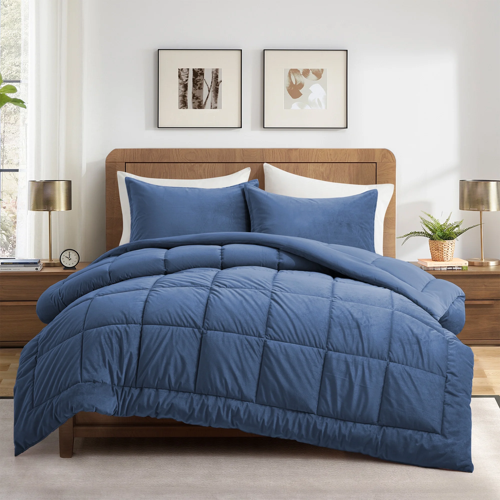 2 Or 3 Pieces Luxury Ultra Soft Velvet Solid Duvet Set-All Season Reversible Down Alternative Comforter Set - Curated Treasures Market