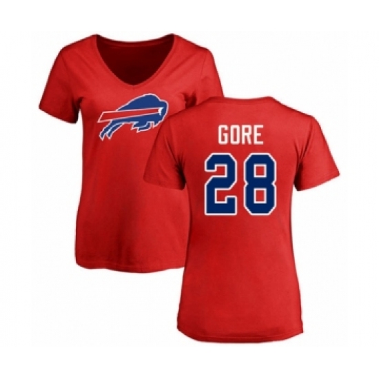 Football Women's Buffalo Bills #28 Frank Gore Red Name & Number Logo T-Shirt