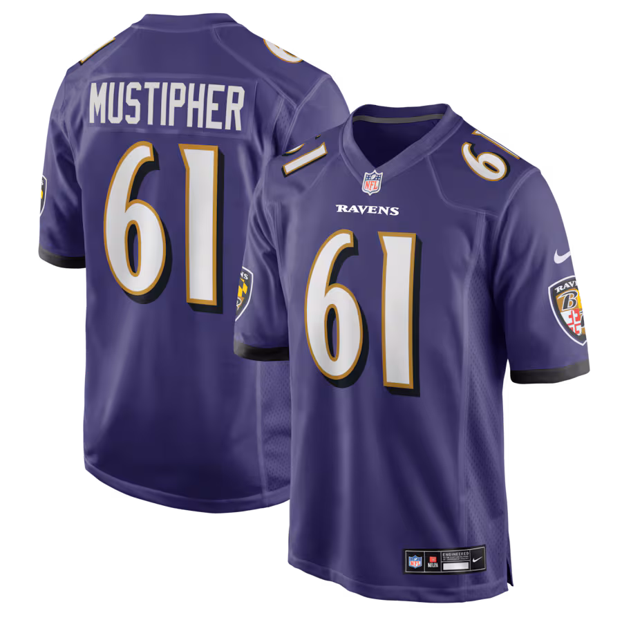Men's Baltimore Ravens Sam Mustipher Nike Purple Team Game Jersey