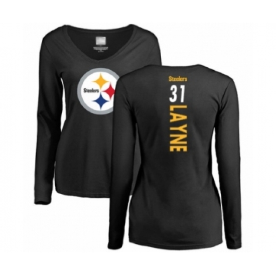 Women's Pittsburgh Steelers #31 Justin Layne Black Backer Slim Fit Long Sleeve T-Shirt