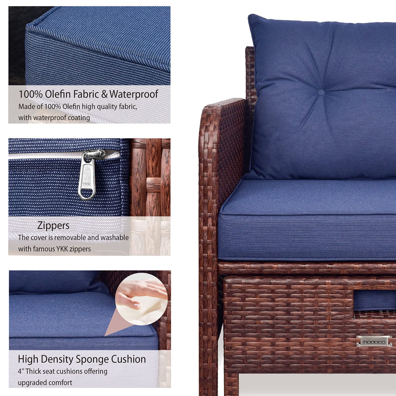 Superjoe 5 Pcs Wicker Patio Furniture Set All Weather Patio Conversation Set with Chairs and Coffee Table, Caret and Blue - Curated Treasures Market