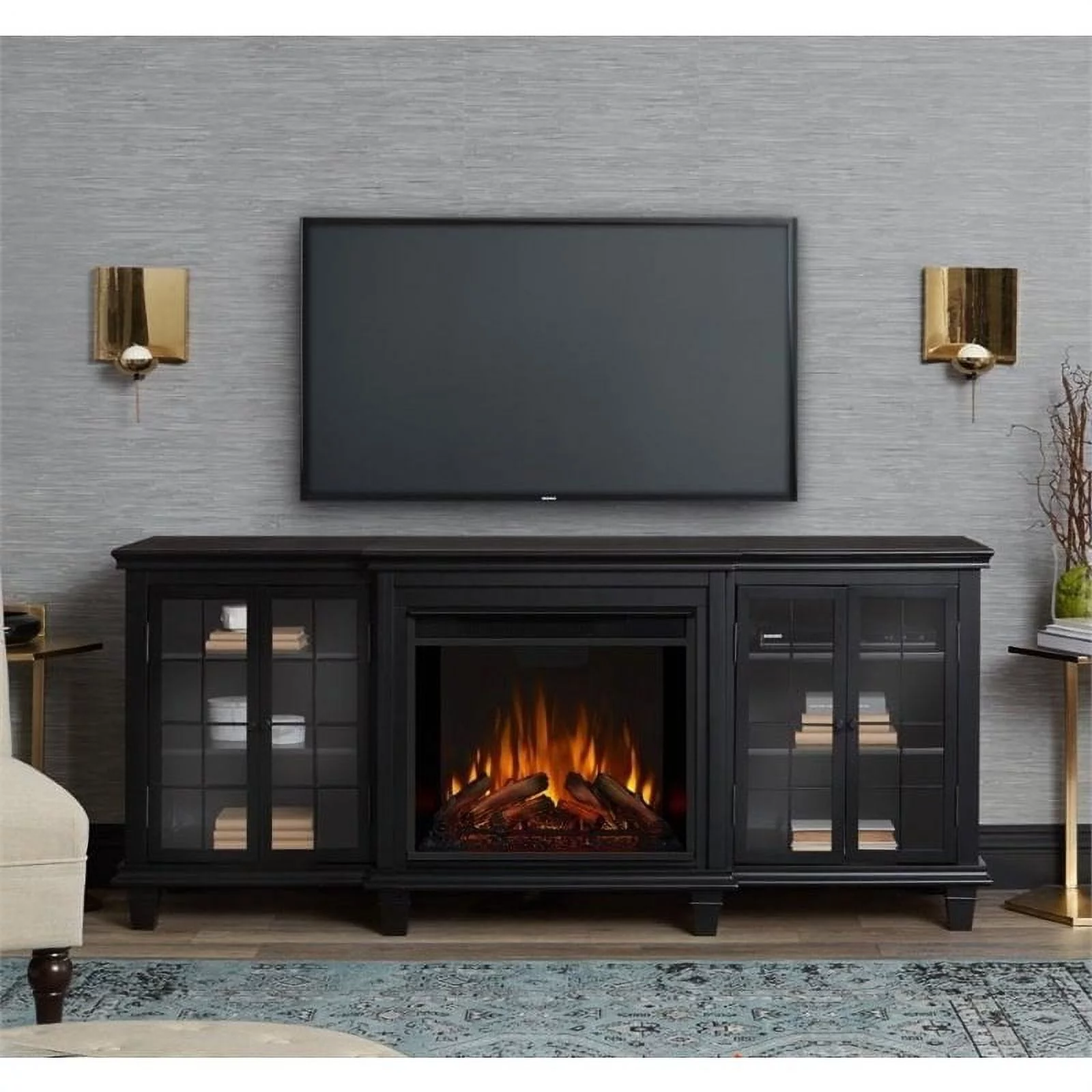 Bowery Hill Modern Solid Wood Fireplace TV Stand for TVs up to 70