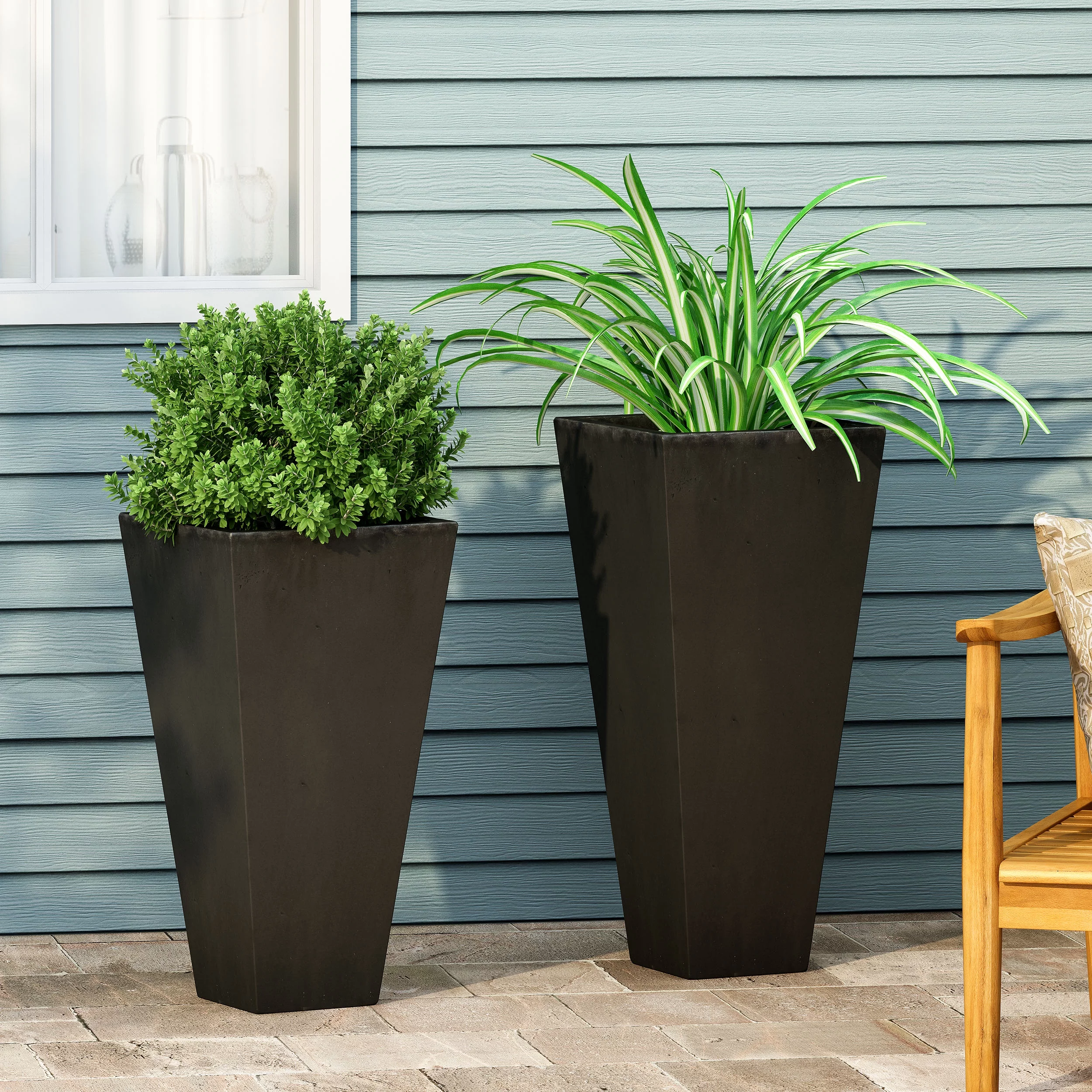 Bailor Outdoor Cast Stone Planter Set, Matte Black - Curated Treasures Market