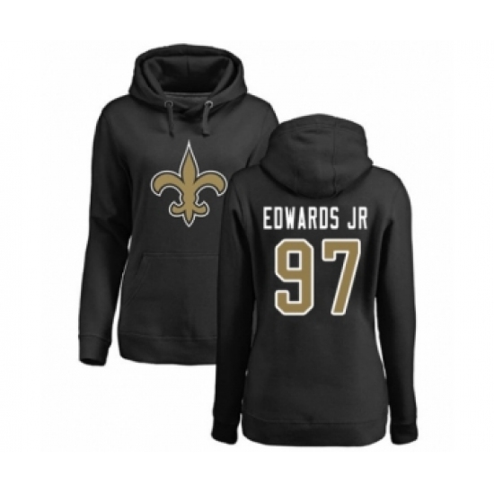 Football Women's New Orleans Saints #97 Mario Edwards Jr Black Name & Number Logo Pullover Hoodie