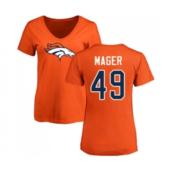 Football Women's Denver Broncos #49 Craig Mager Orange Name & Number Logo T-Shirt