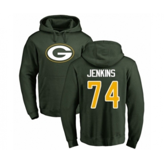 Football Green Bay Packers #74 Elgton Jenkins Green Name & Number Logo Pullover Hoodie