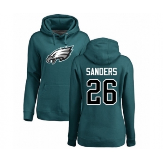 Women's Philadelphia Eagles #26 Miles Sanders Green Name & Number Logo Pullover Hoodie