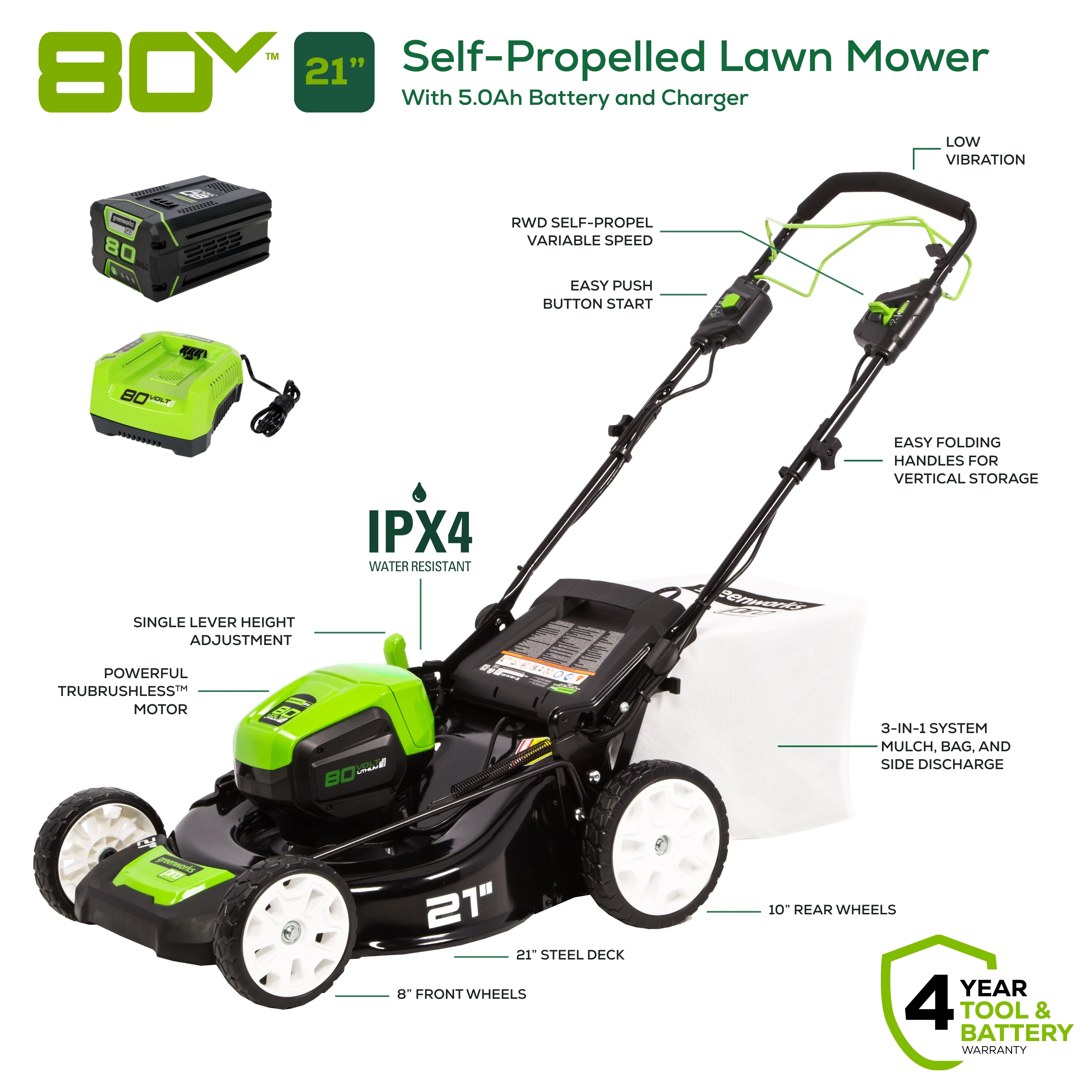 Greenworks 80V 21 Self Propelled Mower 5Ah Battery & Charger 2502402NV?