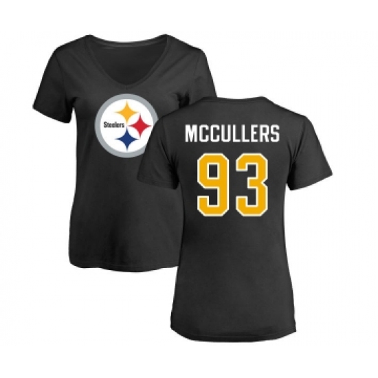 Football Women's Pittsburgh Steelers #93 Dan McCullers Black Name & Number Logo Slim Fit T-Shirt