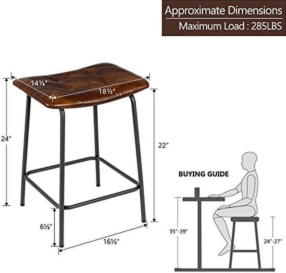 TQNJYGX Duhome 24\u201D Square Tufted Counter  Stools   Breathable Faux Leather Upholstered Barstool with Footrest  Backless Stool for Kitchen Counter Island   YellowishBrown - Curated Treasures Market
