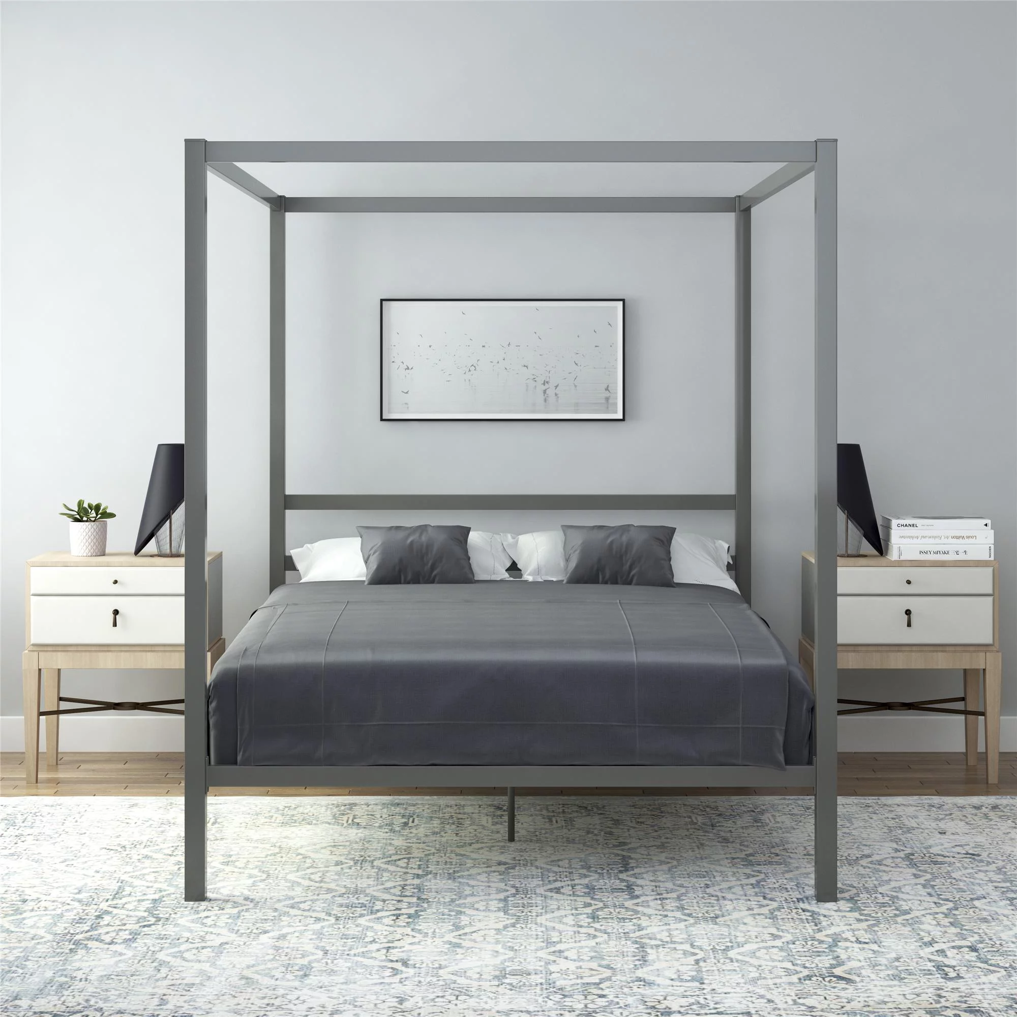 DHP Modern Metal Canopy Poster Bed, Queen, Gunmetal Gray