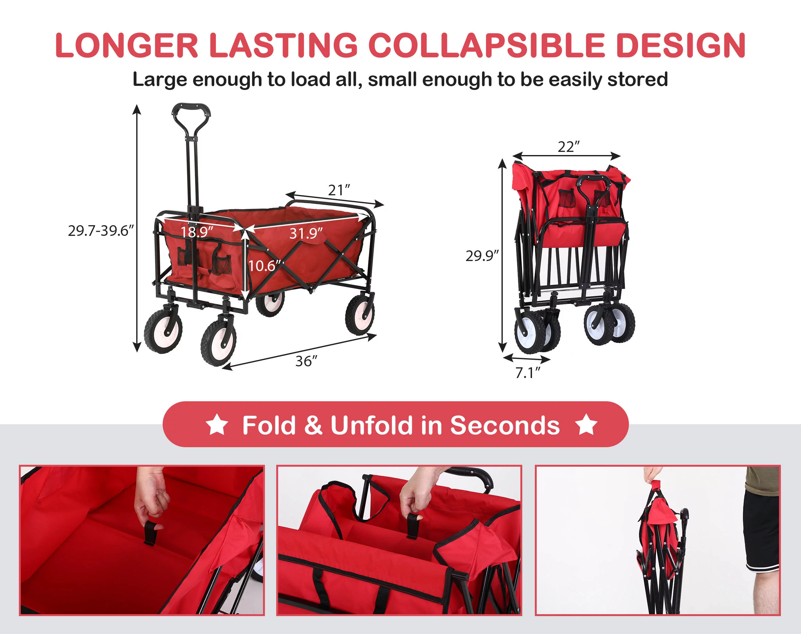 YRLLENSDAN Collapsible Garden Cart with Wheels, Folding Garden Carts and Wagons Outdoor Utility Garden Wagon with 360 Degree Swivel Wheels & Adjustable Handle - Curated Treasures Market