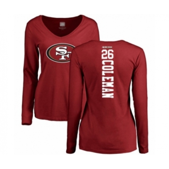 Football Women's San Francisco 49ers #26 Tevin Coleman Red Backer Long Sleeve T-Shirt