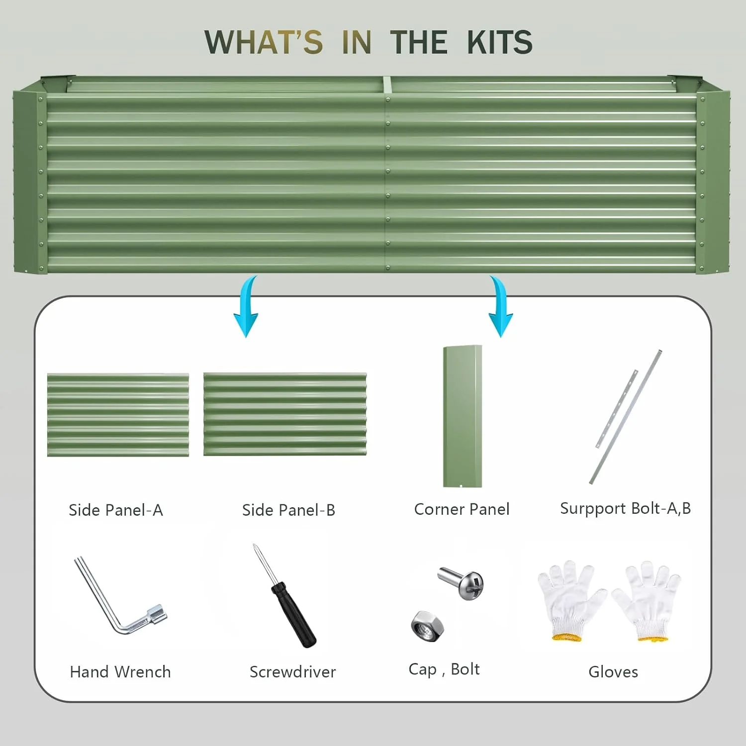 OGKBIR 8x4x2ft Galvanized Metal Raised Garden Bed for Vegetables, Outdoor Garden Raised Planter Box, Backyard Patio Planter Raised Beds for Flowers, Herbs, Fruits (Light Green) - Curated Treasures Market