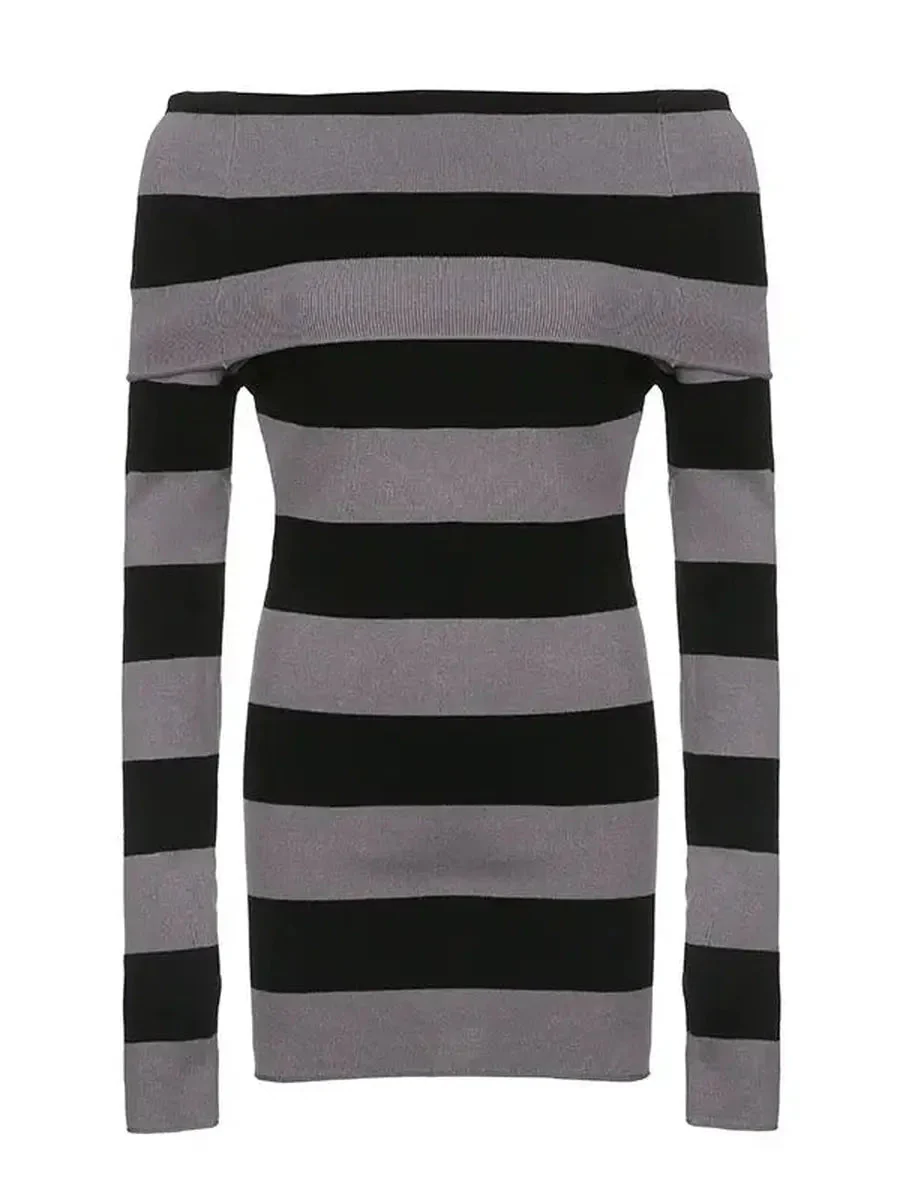 'Bingo' Striped Shoulder-Off Dress