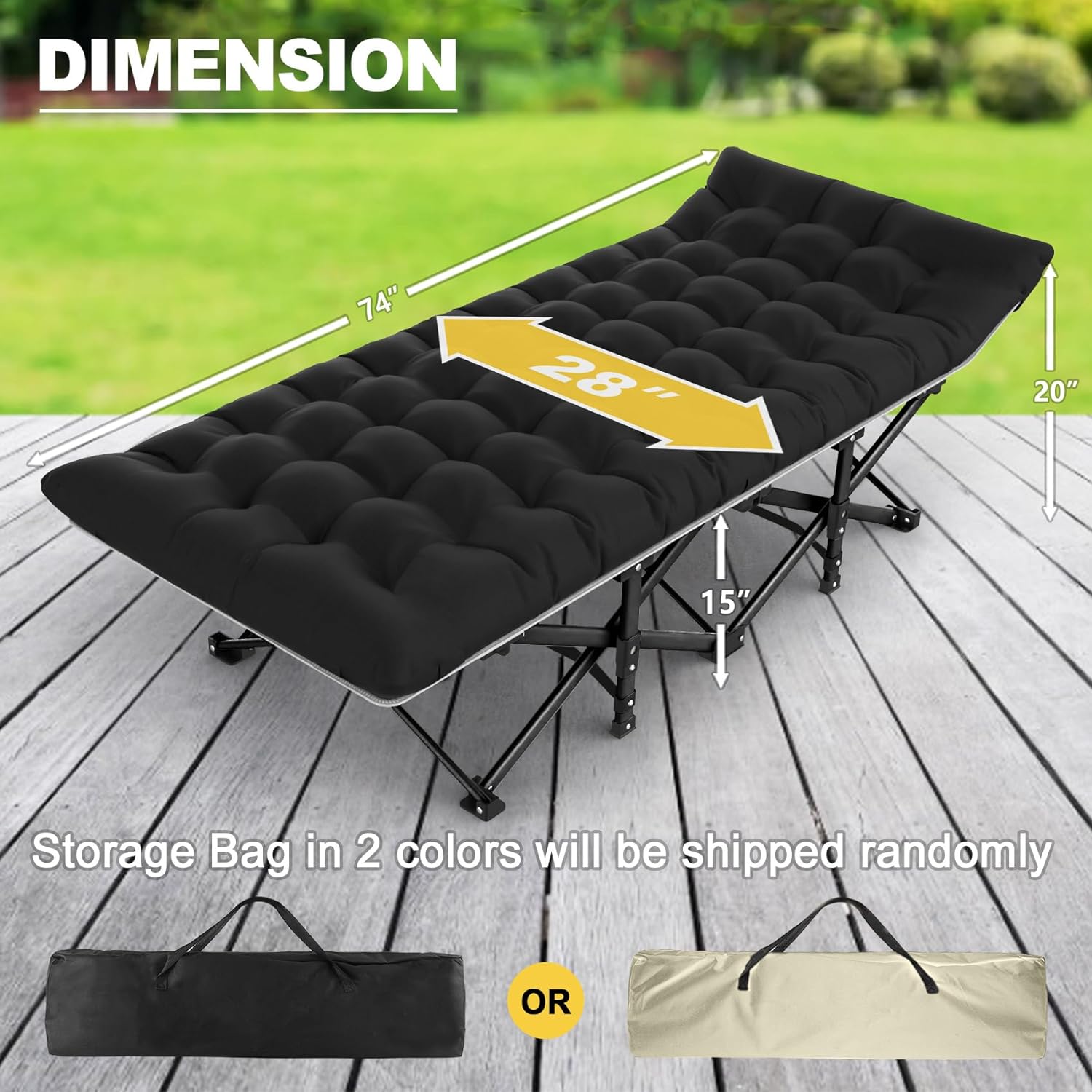 Folding Camping Cot with Mattress Black,Max Load 800lbs Cots for Sleeping Camp Cots for Adults Kids Teenage Portable Travel Camp Cot Pad for Home Office Beach Garden Fishing - Curated Treasures Market