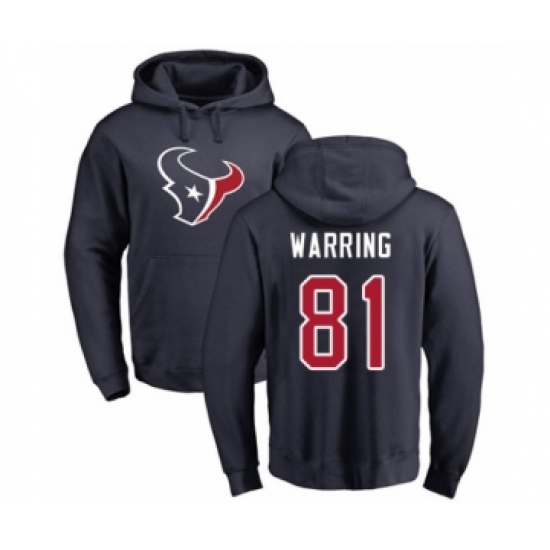 Football Houston Texans #81 Kahale Warring Navy Blue Name & Number Logo Pullover Hoodie