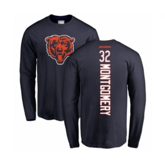 Football Chicago Bears #32 David Montgomery Navy Blue Backer Long Sleeve T-Shirt