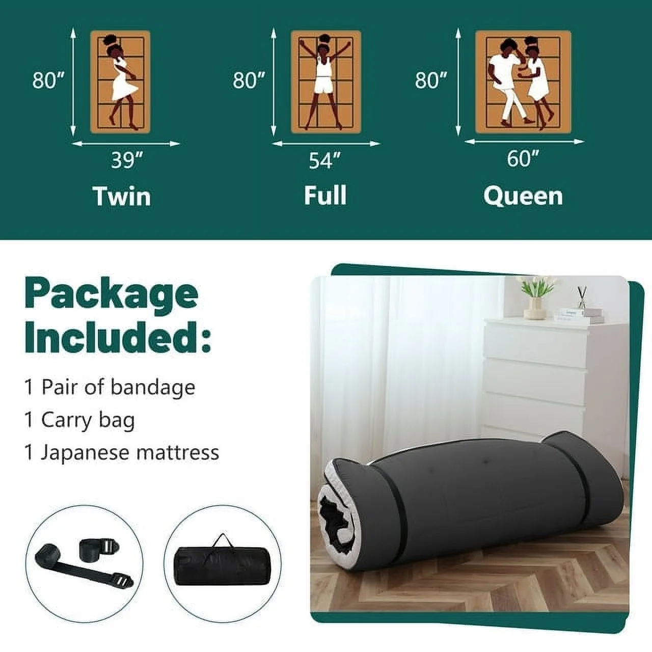 ABORON Diamond Patterned Mattress,4 Inch Extra Thick Sleeping Bed For Floor,Roll Up Mmemory Foam Mattress , Folding Floor Lounger Guest Bed Pad - Curated Treasures Market