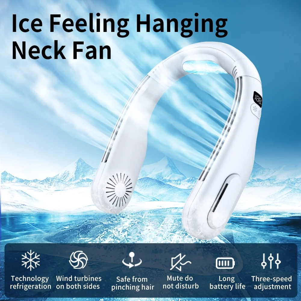 Portable Neck Air Conditioner,5200mAh Portable Neck Fan with Semiconductor Cooling Bladeless USB Neck Fans Portable Rechargeable with 3 Speeds,LED Display,Personal Fan Gifts for Women,Travel,Outdoor