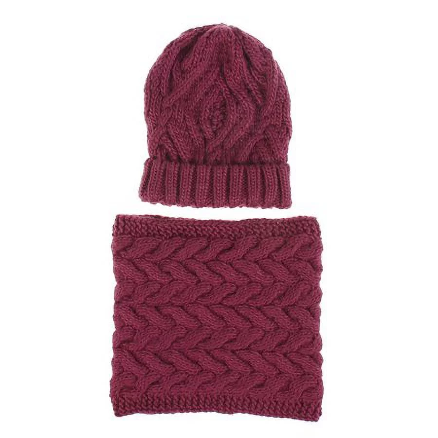 Viworld Winter Hat and Scarf Set for Women Warm Knitted Diamond Plaid Beanie Cap and Neck Warmer Scarf for Outdoor - Curated Treasures Market