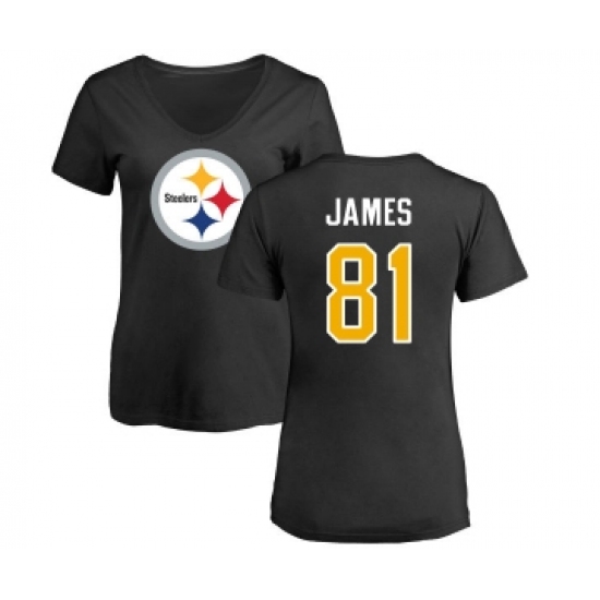 Football Women's Pittsburgh Steelers #81 Jesse James Black Name & Number Logo Slim Fit T-Shirt