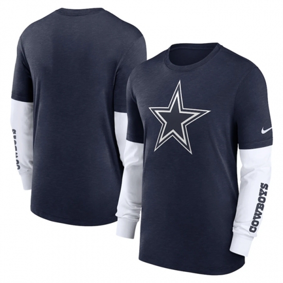 Men's Dallas Cowboys Heather Navy Slub Fashion Long Sleeve T Shirt