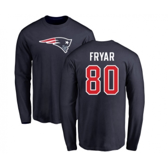 Football New England Patriots #80 Irving Fryar Navy Blue Name & Number Logo Long Sleeve T-Shirt