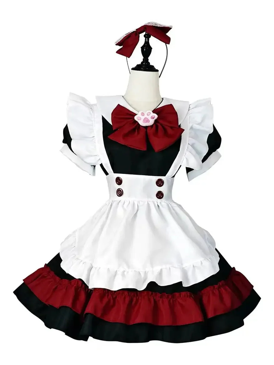 'Pawcess' Kawaii Goth Red Bow-tie Maid Dress