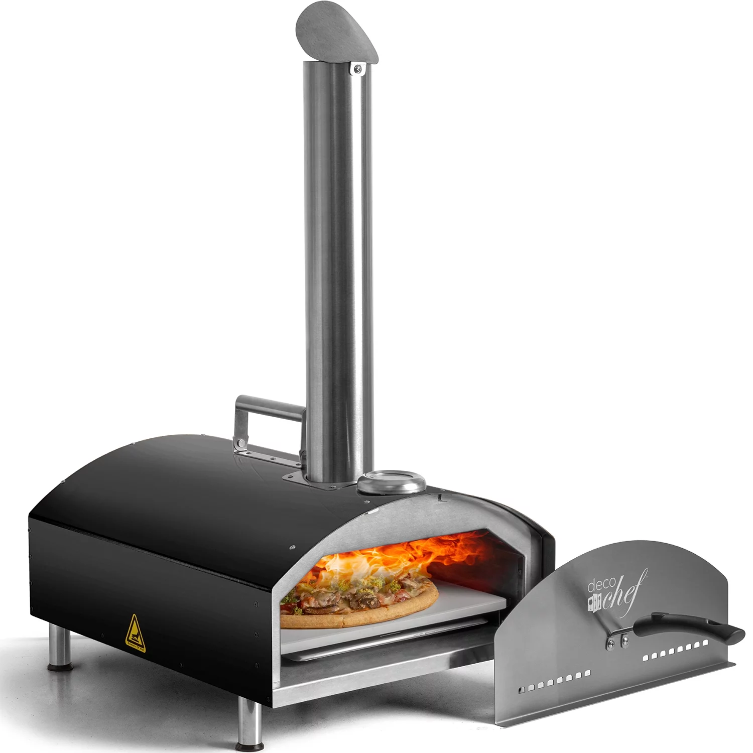 Deco Chef Outdoor Pizza Oven with 2-in-1 Pizza and Grill Oven Functionality, 13 Pizza Stone, Portable Stainless Steel Construction, Pizza Peel, Dough Scraper, Scoop, Slotted Grill (Black)